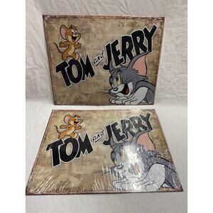 Tom and Jerry Cartoon Metal Sign Man Cave Garage Decor 12 X 16 In. Lot Of 2